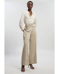 Karen Millen - Petite Tailored Linen Button Front Wide Leg Trouser - Lyst