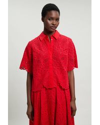 Karen Millen - Cotton Broderie Short Sleeve Blouse - Lyst