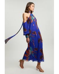 Karen Millen - Embellished One Shoulder Printed Maxi Dress - Lyst