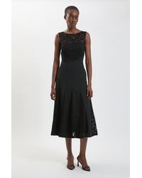 Karen Millen - Compact Stretched Lace Detail Midi Dress - Lyst