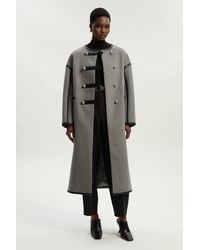 Karen Millen - Brushed Wool Pu Mix Tailored Collarless Midi Coat - Lyst