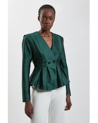 Karen Millen - Structured Satin Peplum Tailored Blazer - Lyst