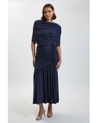 Karen Millen - Drapey Crepe Maxi Dress With Gathered Cape Detail - Lyst