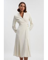 Karen Millen - Tailored Crepe Buckle Waist Midi Shirt Dress - Lyst