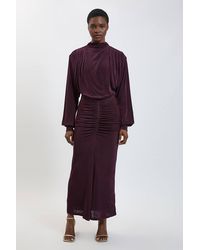 Karen Millen - Petite Drapey Crepe Ruched Detail Maxi Dress - Lyst