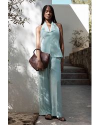 Karen Millen - Satin Back Crepe Tailored Wide Leg Trouser - Lyst
