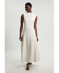 Karen Millen - Compact Stretch Tailored Colour Block Full Skirted Midi Dress - Lyst