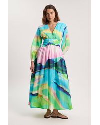 Karen Millen - Silk Cotton Scenic Print Balloon Sleeve Woven Maxi Dress - Lyst