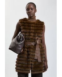 Karen Millen - Tipped Faux Fur Panelled Belted Gilet - Lyst