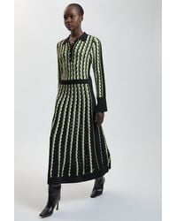 Karen Millen - Knit Pointelle Contrast Collared Midi Dress - Lyst