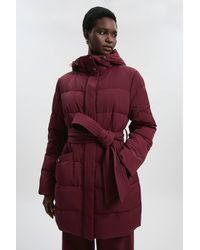Karen Millen - Real Down Belted Midi Coat - Lyst