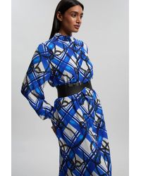 Karen Millen - Rope Print Viscose Crepe Balloon Sleeve Maxi Dress With Pu Belt - Lyst