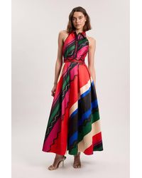 Karen Millen - Petite Abstract Print Twill Contrast Collared Woven Maxi Dress - Lyst