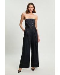 Karen Millen - Petite Tailored Denim Trench Bandeau Jumpsuit - Lyst