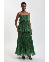 Karen Millen - Petite Spot Print Pleated Slub Organdie Peplum Woven Maxi Dress - Lyst