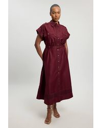 Karen Millen - Plus Size Cotton Sateen With Lace Trim Pocket Detail Shirt Dress - Lyst