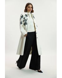 Karen Millen - Brushed Wool Placed Embroidery Tailored Midi Coat - Lyst