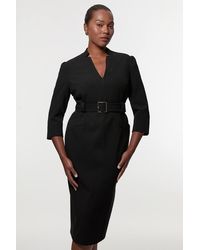 Karen Millen - Plus Size Forever Structured Crepe Belted Midi Dress - Lyst