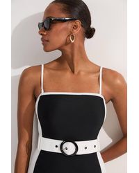 Karen Millen - Contrast Panelled Bandeau Swimsuit With Belt - Lyst
