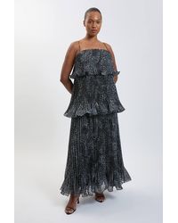 Karen Millen - Plus Size Spot Print Pleated Slub Organdie Peplum Woven Maxi Dress - Lyst