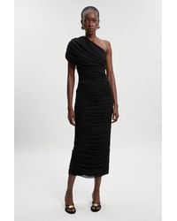 Karen Millen - Bandage Mesh Gathered Asymmetric Neck Knitted Maxi Dress - Lyst