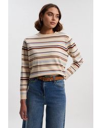 Karen Millen - Stripe Viscose Blend Crew Neck Knit Top - Lyst