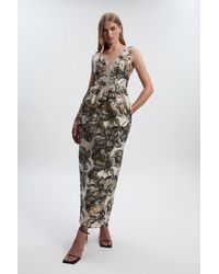 Karen Millen - Floral Jacquard Plunge Corset Pencil Midi Dress - Lyst