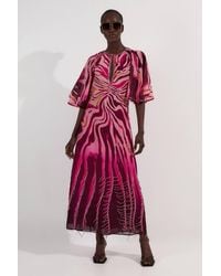 Karen Millen - Animal Print Georgette Embellished Short Sleeve Woven Maxi Dress - Lyst