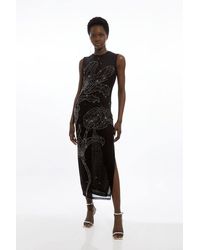 Karen Millen - Placed Embellished Floral Mesh Jersey Midi Dress - Lyst