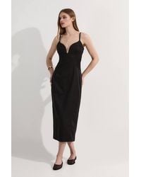 Karen Millen - Premium Linen Pintuck Detail Pencil Tailored Midi Dress - Lyst