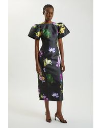Karen Millen - Petite Floral Print Twill Midi Dress - Lyst