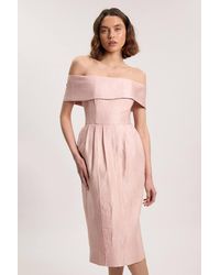 Karen Millen - Petite Textured Tailored Twill Bandeau Midi Dress - Lyst