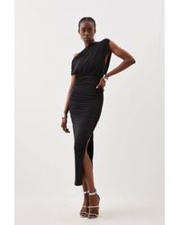 Karen Millen - Jersey Crepe Asymmetric Neckline Maxi Dress - Lyst