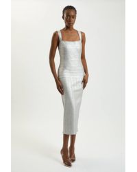 Karen Millen - Foil Metallic Figure Form Bandage Strappy Knit Maxi Dress - Lyst