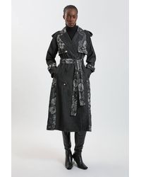 Karen Millen - Jacquard Denim Trench Coat - Lyst