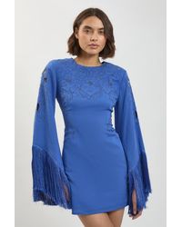 Karen Millen - Fringe Detail Beaded Mini Dress - Lyst