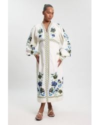Karen Millen - Plus Size Embroidered Cotton Twill Woven Maxi Dress - Lyst
