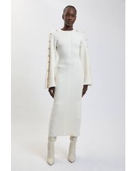 Karen Millen - Military Button Up Sleeved Knitted Midi Dress - Lyst