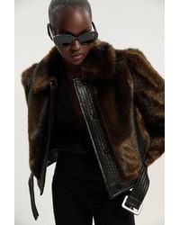 Karen Millen - Faux Fur Pu Panelled Belted Cropped Jacket - Lyst