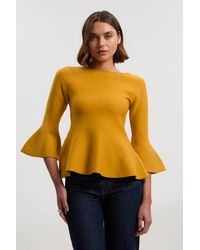 Karen Millen - Compact Wool Look Knit Bell Sleeve Top - Lyst