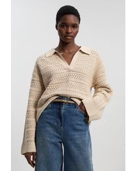Karen Millen - Cotton Collared V Neck Knitted Jumper - Lyst