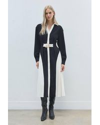 Karen Millen - Forever Tailored Crepe Colour Block Belted Pleated Midi Dress - Lyst