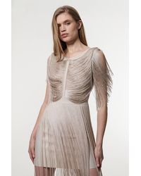 Karen Millen - Petite Maxi Draped Fringe Knitted Mini Dress - Lyst