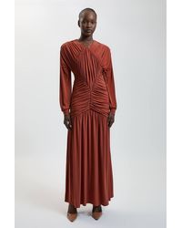 Karen Millen - Premium Ruched Long Sleeved Jersey Maxi Dress - Lyst