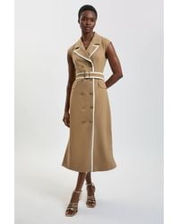 Karen Millen - Double Breasted Belted Tipped Tailored Midi Dress - Lyst