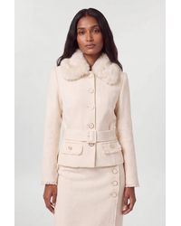 Karen Millen - Petite Texture Tweed Detachable Faux Fur Collar Tailored Jacket - Lyst