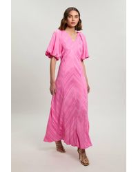 Karen Millen - Stripe Fabric Detail Fluid Short Sleeve Midi Dress - Lyst