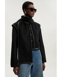 Karen Millen - Brushed Wool Pu Mix Detachable Scarf Tailored Crop Coat - Lyst