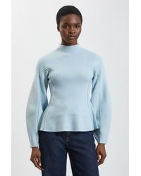Karen Millen - Knit Wool Look Rounded Sleeve High Neck Jumper - Lyst