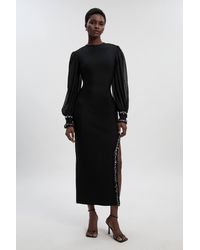 Karen Millen - Petite Embellished Figure Form Bandage And Chiffon Sleeve Midi Dress - Lyst